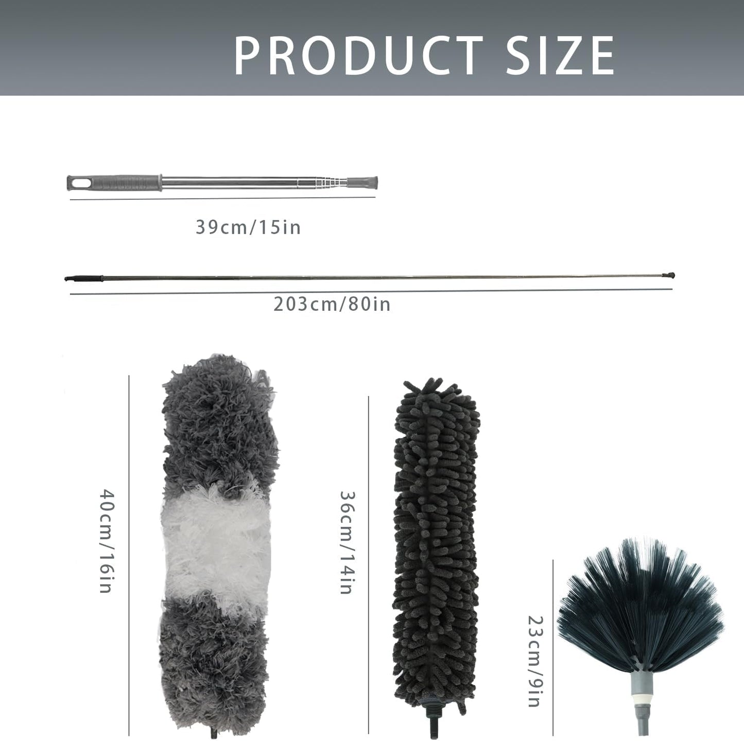 4-in-1 Spider Web Brush with Pole,Microfiber Ceiling Fan Cleaner Duster | 3 Washable Heads,100" Extension Pole,Bendable Spider Web Brush for High Ceiling Fans Blinds Windows Wall Furniture