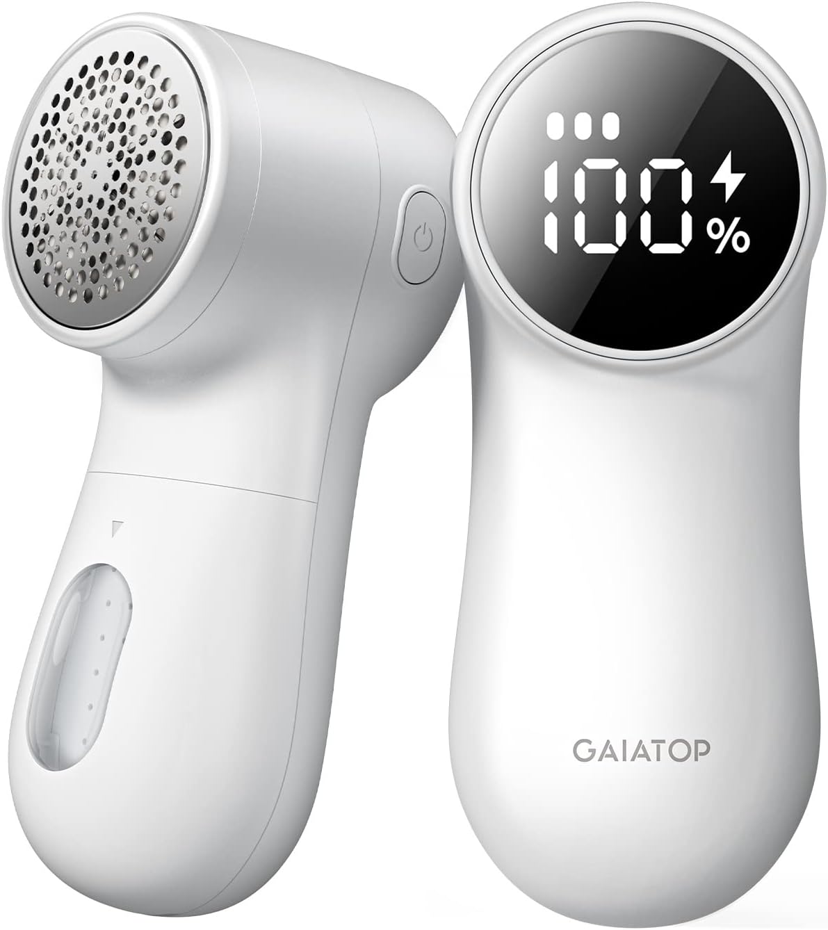 GAIATOP Fabric Shaver Rechargeable Lint Remover 3 Speeds Sweater Defuzzer, Cute Digital Screen Large Storage 6-Leaf Blades, Fuzz Pills Bobbles Trimmer for Clothes Furniture Bedclothes White 1 pcs