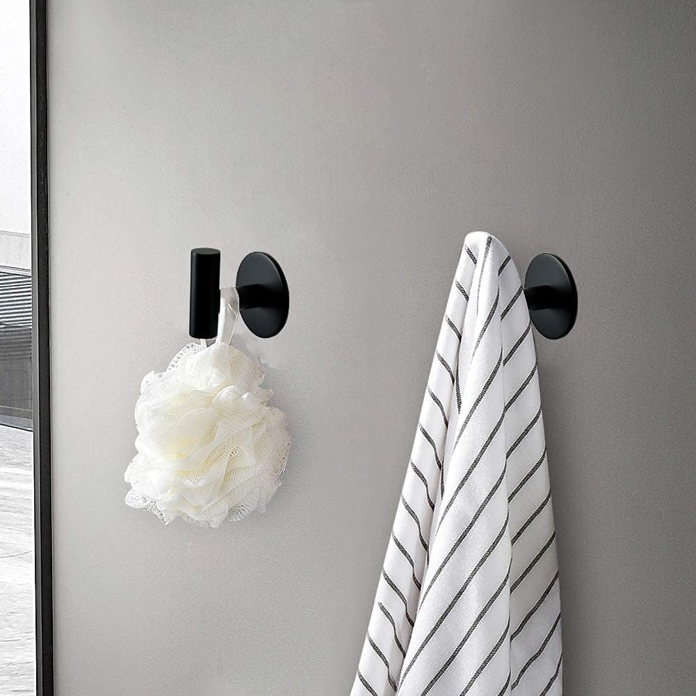 Vuzvuv Adhesive Hooks White SUS304 Stainless Steel - Self Adhesive Heavy Duty Waterproof Wall Hooks for Towel, Coat, Robe in Bathrooms Kitchen Hotel (2-Pack)