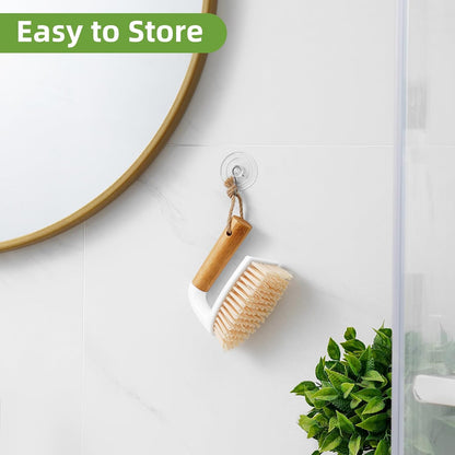SUBEKYU Scrub Brush, Cleaning Brushes with Handle for Household Use, Heavy Duty Scrub Brushes for Cleaning Bathroom Shower Toilet Bathtub Tile Floor Carpet, White, 2P