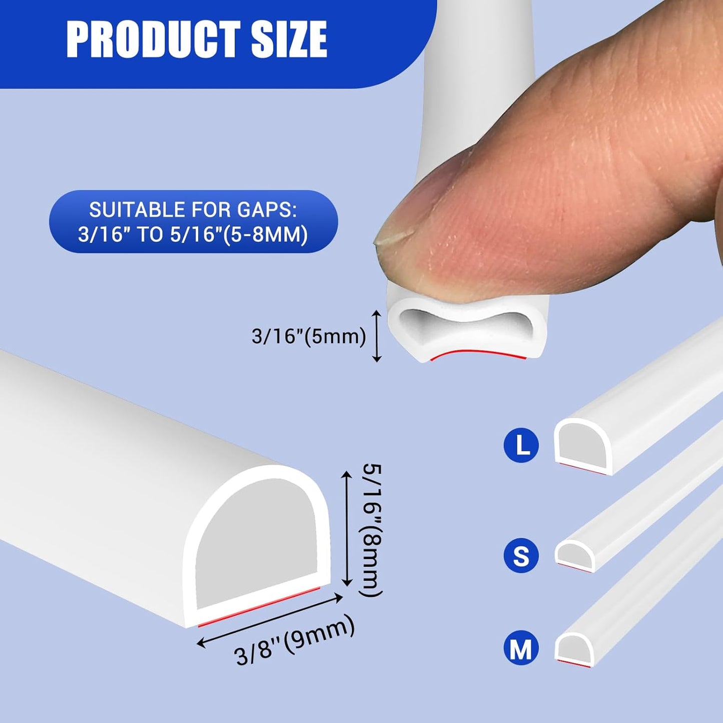 Weather Stripping Door Seal Self Adhesive Weather Strip Silicone D Shaped Door Seal Strip for Door Frame/Window Seal, 20Ft, Brown (3/8" W × 1/4" T)