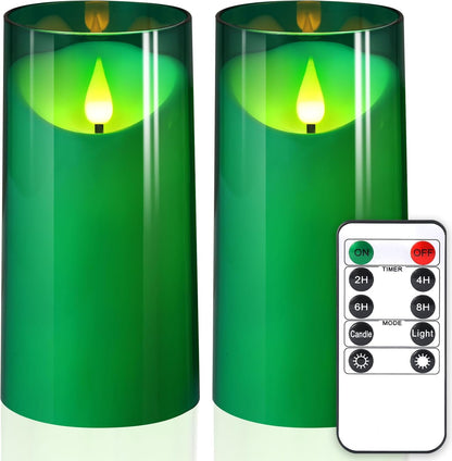 NURADA Flameless Candles with Remote Timer - Glass Real Wax 3D Wick LED Pillar Votive Candle Set Battery Operated Flickering Light for Home Christmas Decoration - White 3 Pack