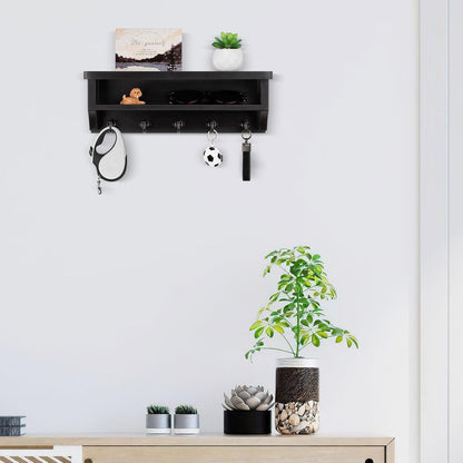 Nekon Key Holder Wall Mount, Wall Organizer Shelf with 5 Key Hooks, Room Decor for Home and Apartment Essentials, White