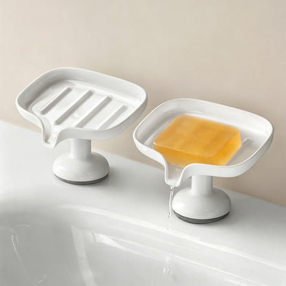 1PCS Self Draining Soap Dish with Suction Cup, Soap Holder for Shower, Bathroom, Sponge Holder for Kitchen Sink, Removable No Damage Stand Bar Soap Tray with Drain Spout Keeps Clean & Dry, White