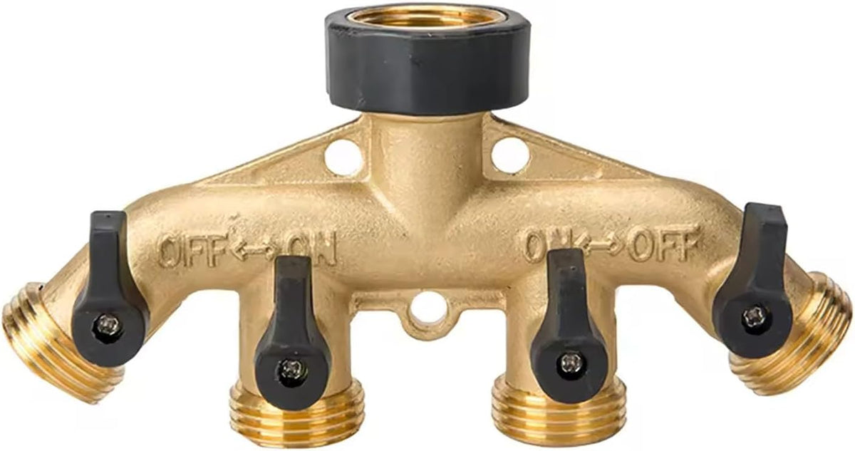 CUMIZON Solid Brass Garden Hose Splitter, 2 Way | Long Handle, 3/4" Standard Threads, Leak-Proof Dual Outlet, Heavy Duty Y Splitter, For Sprinklers and Irrigation Systems