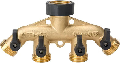 CUMIZON Solid Brass Garden Hose Splitter, 2 Way | Long Handle, 3/4" Standard Threads, Leak-Proof Dual Outlet, Heavy Duty Y Splitter, For Sprinklers and Irrigation Systems