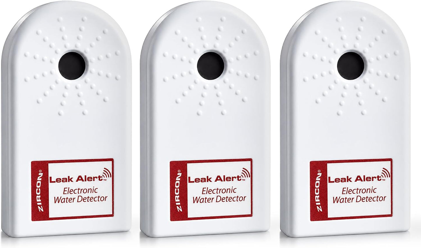 Zircon Leak Alert Water Leak Detector & Flood Sensor Alarm/Water Leak Sensor with Dual Leak Alarms 90Db Audio/Battery Powered (2 Pack) Batteries Not Included (72311) White