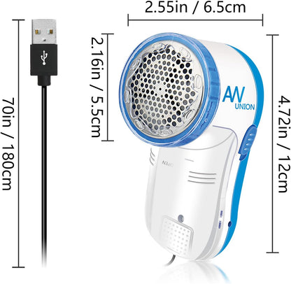 Fabric Shaver Lint Remover, AW union USB Powered Lint Shaver Efficiently Remove Lints from Fabrics, Clothes, Upholstery - 70" Cord - 2 Replacement Blade - Blue
