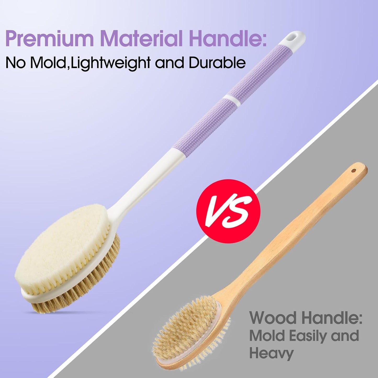 Backski Back Scrubber Anti Slip for Shower, Shower Brush Long Handle with Stiff and Soft Bristles, Body Exfoliator for Bath or Dry Brush(Blue)