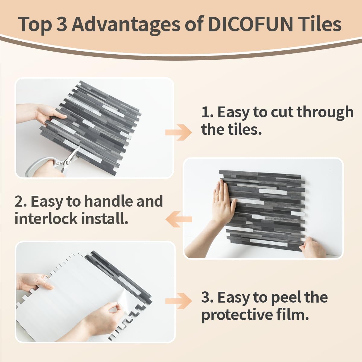 DICOFUN 10-Sheet Peel and Stick Backsplash Wall Tile, PVC Kitchen Backsplash Peel and Stick in Sandstone, 9.4 sq.ft