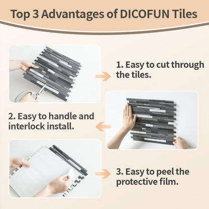 DICOFUN 10-Sheet Peel and Stick Backsplash Wall Tile, PVC Kitchen Backsplash Peel and Stick in Sandstone, 9.4 sq.ft
