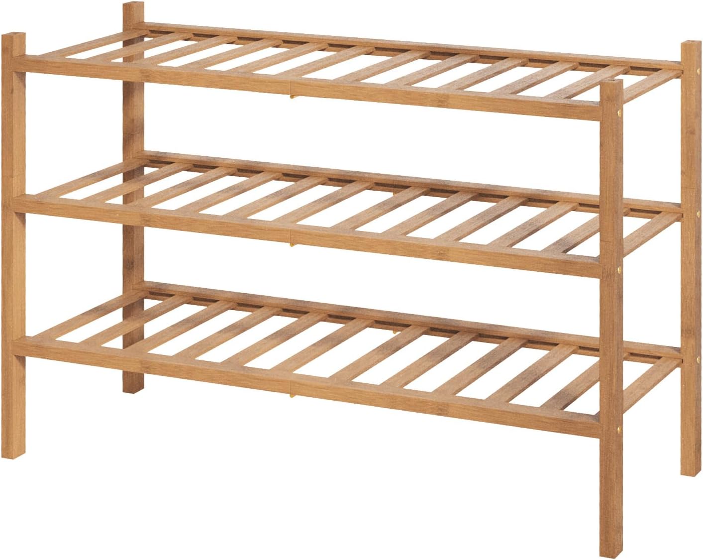 Kitsure Bamboo Wooden Shoe Rack for Closet - Stackable Shoe Organizer with Modular Structure, Space-Saving Shoe Shelf for Entryway, Living Room, Bedroom, 26.8" x 11" x 18.9", Natural