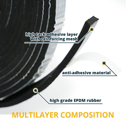 Alenor EPDM Black Foam Insulation Tape Self Adhesive 1/8"x1" x 50' Ft –Pack of 1- Weather Stripping for Doors & Windows,Soundproofing,Door Seal,Weatherstrip,Pipe Cooling,Air Conditioning Seal Strip