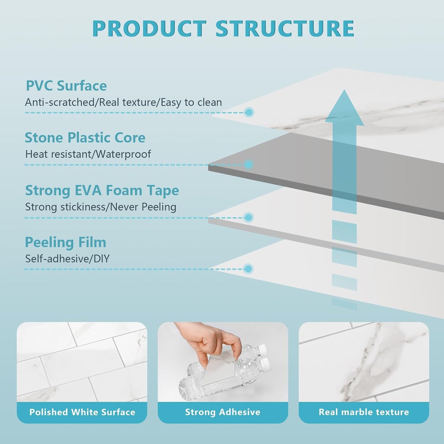 Vamos Tile 100-Piece Glossy Dolomite White Peel and Stick Backsplash Tile,3''x6'' PVC Subway Tile with White Grout, Stick on Backsplash for Kitchen/Bathroom/Fireplace