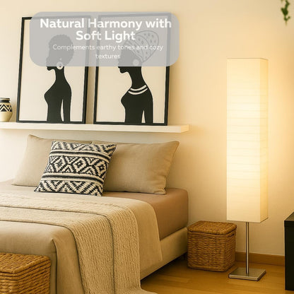 LIGHTACCENTS Rice Paper Floor Lamp Set of 2 Modern Standing Lamps with Chrome Base & White Paper Shades Ambient Lighting for Living Room, Bedroom, and Apartment Decor