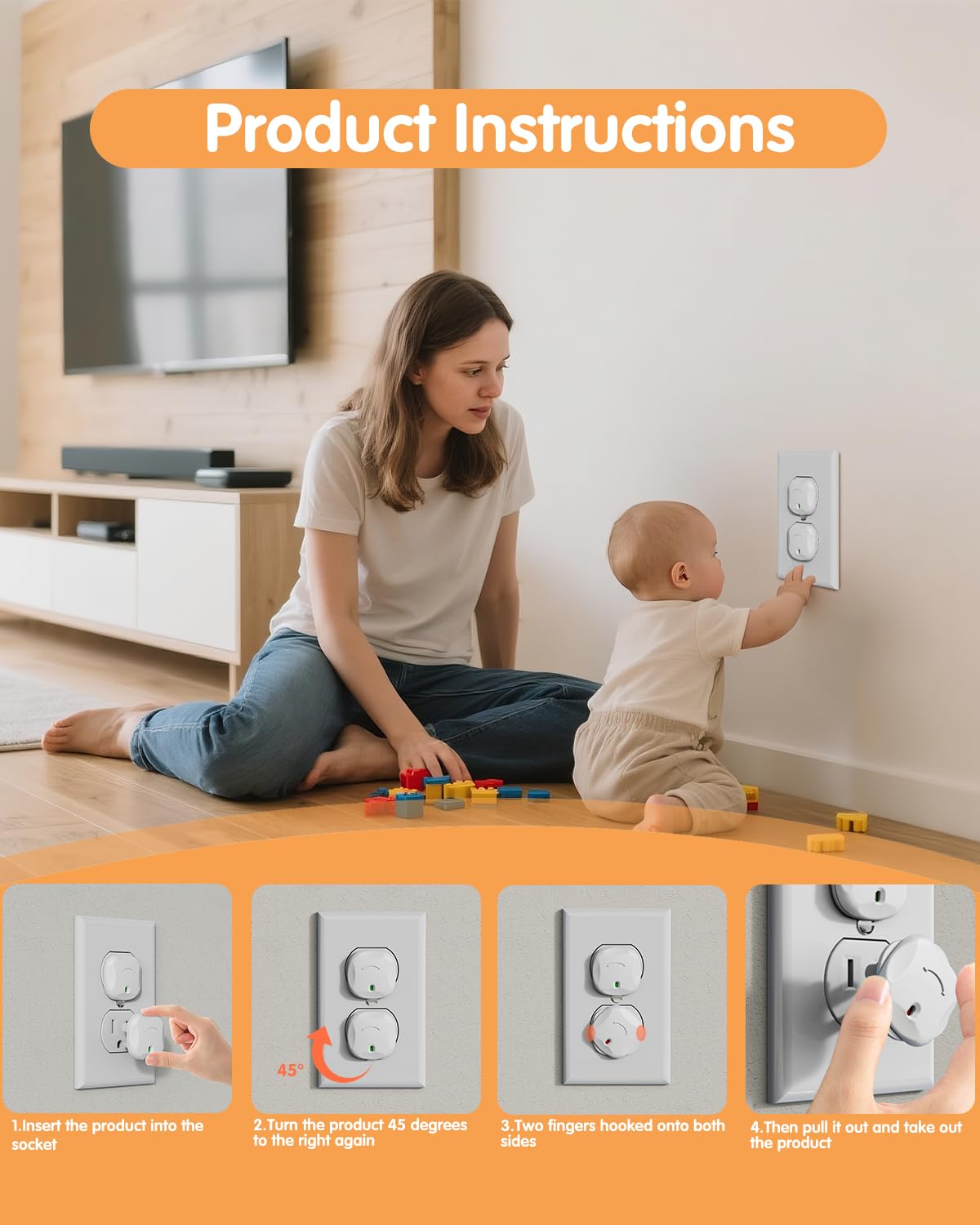 Outlet Covers Baby Proofing, 24 Pack Plug Covers Baby Proofing, Outlet Plug Covers for US 3-Prong to Prevent Electric Shock, Outlet Covers for Home, Office, School, Toddlers & Babies, White