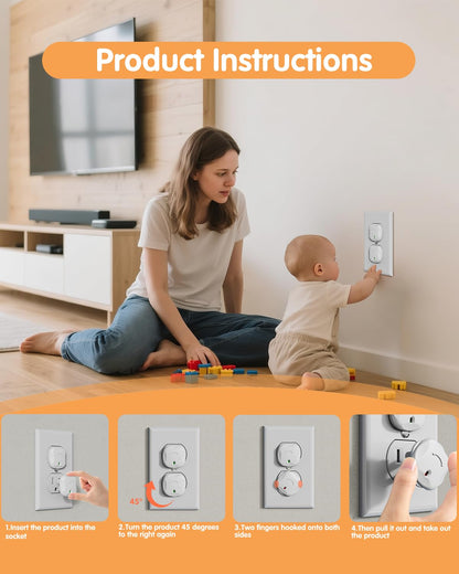 Outlet Covers Baby Proofing, 24 Pack Plug Covers Baby Proofing, Outlet Plug Covers for US 3-Prong to Prevent Electric Shock, Outlet Covers for Home, Office, School, Toddlers & Babies, White