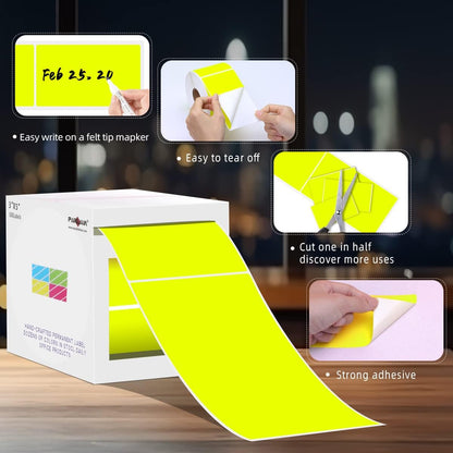 PARLAIM 3 X 5 Inch Rectangle Adhesive Color Coding Stickers,Square Inventory Label Stickers -500Per Dispenser Box (Fluorescent Green)