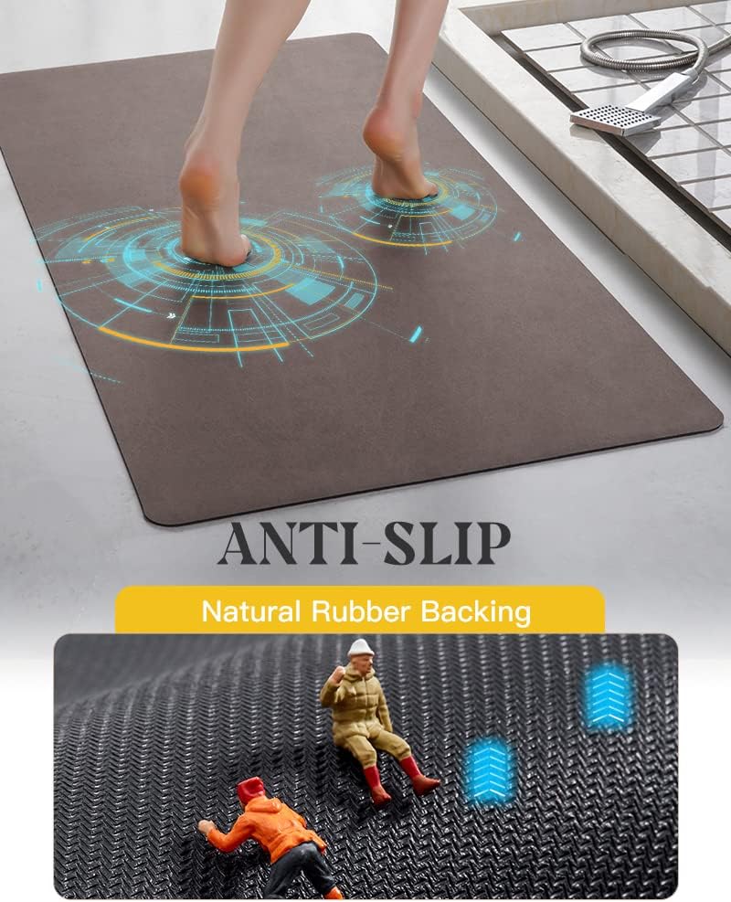 MontVoo -Bath Mat-Rubber Backing Non SlipThin Bathroom Rugs Fit Under Door- Quick Dry Absorbent Faux Suede Surface Grey Bathroom Floor Mats-Shower Rug for in Front of Bathtub Shower Gray 16x24