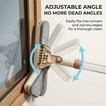 Double Sided Window Screen Cleaning Brush with Built in Crevice Brush Long Handle Detachable Squeegee Glass Scraper for Windows Screens (Khaki)