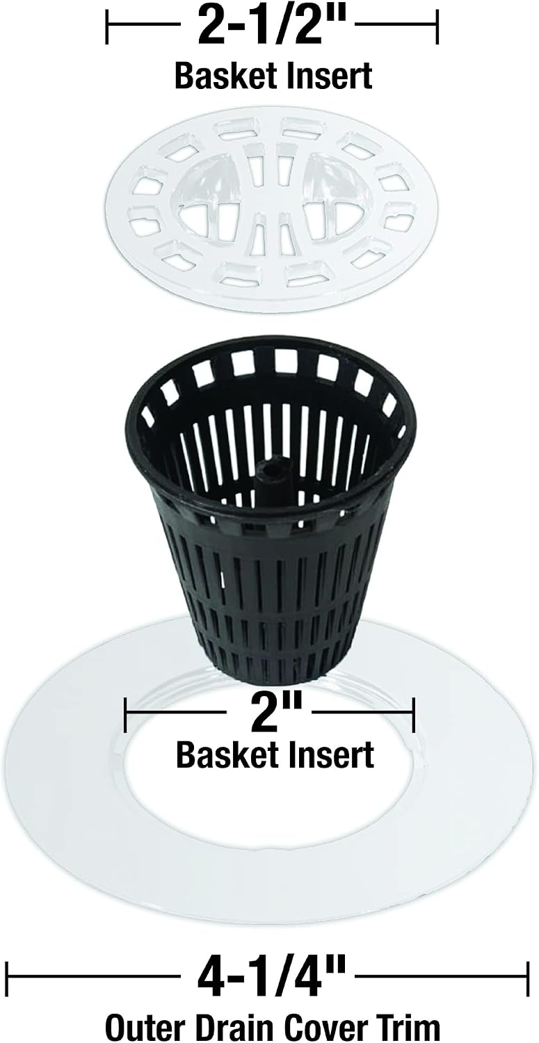 Danco Snap-in Shower Drain Cover with in-Drain Hair Catcher, 4-1/4" Round, White Strainer, (10533)