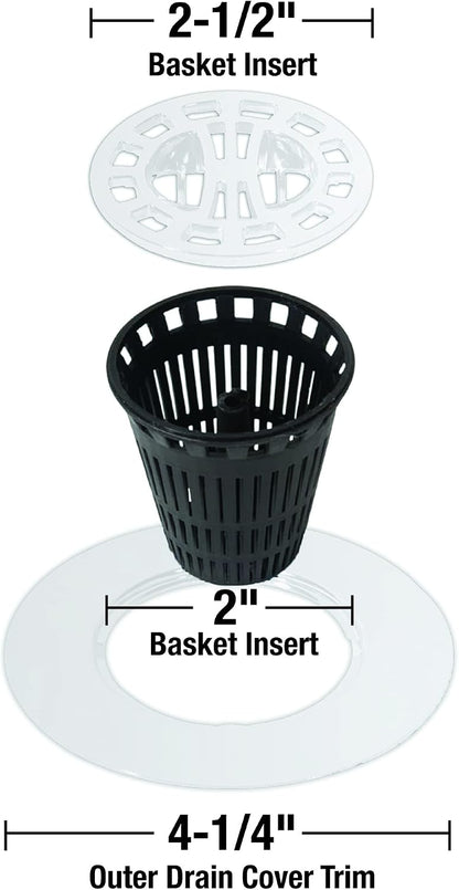Danco Snap-in Shower Drain Cover with in-Drain Hair Catcher, 4-1/4" Round, White Strainer, (10533)