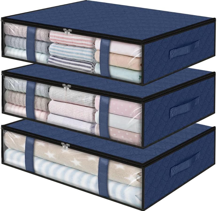StorageRight Under Bed Storage Bags 3 Pack, 40L Large Clothes & Comforter Storage Containers with Clear Window, Breathable Fabric Organizer for Blankets, Bedding, Seasonal Clothing