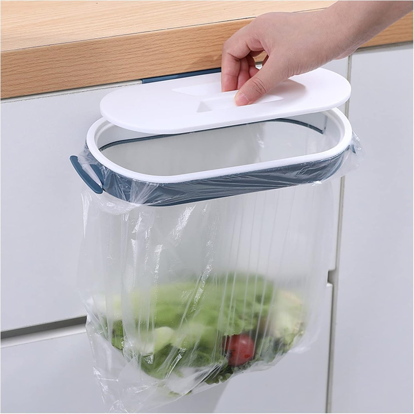 Set of 2 Trash Bag Holder Rack, Hanging Organizer Garbage Bag Holder, & Removable Lid - Multi for Kitchen Cabinet Door Storage Cupboard, Under Sink, Kitchen Towel Rails Rack, Blue & Pink
