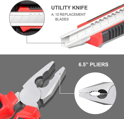 DNA MOTORING Red 46 PCs Home Tool Set Electonic Repair Precision Screwdriver Voltage Tester Hammer Plier DIY Kit (TOOLS-00011)