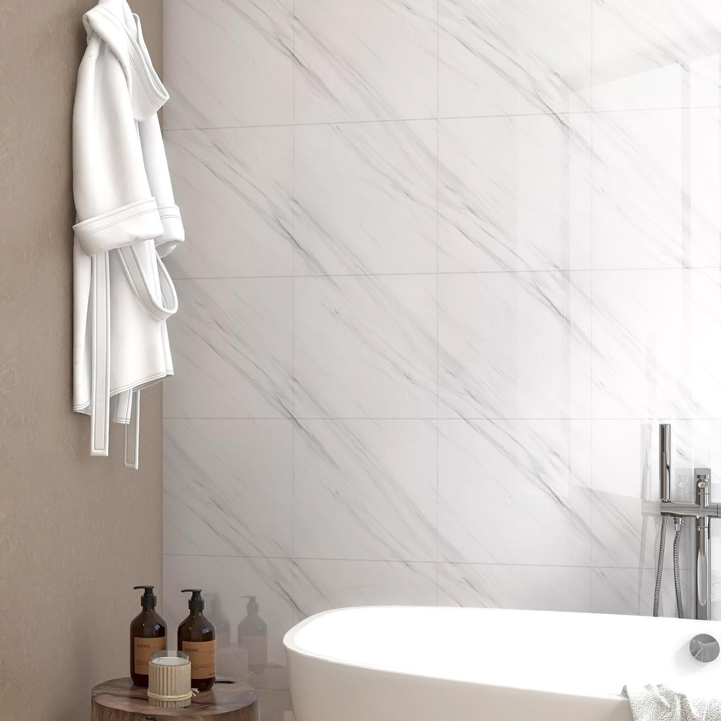 Chejiaye Shower Wall Panels Peel and Stick,Marble Wall Panels for Interior Decor,Backsplash Tile for Kitchen Showers Bathrooms Living Rooms 11.8"x11.8"in 10Pcs, Grey (Not Real Tile,9.7 Sq.ft)