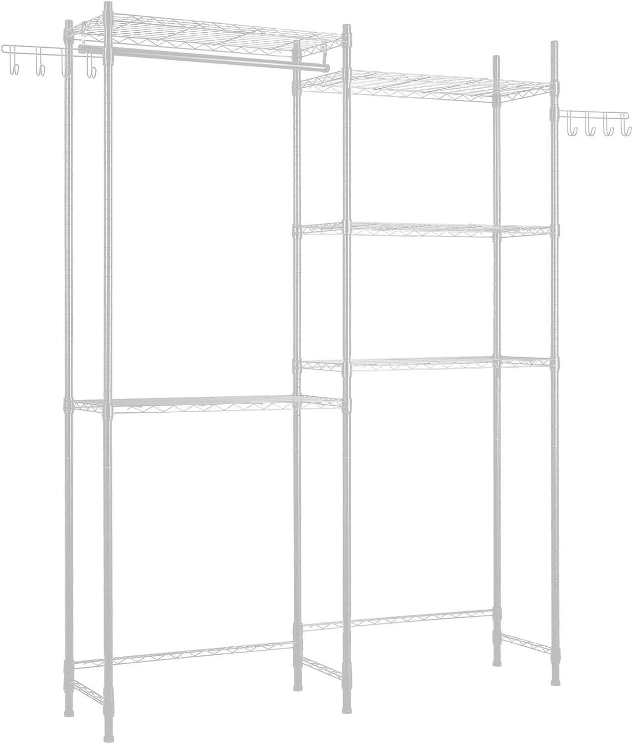 VEVOR Over Washer and Dryer Storage Shelves, 6 Tiers Laundry Room Drying Rack with Hanger Rod and Hooks, Two Rows Adjustable Washer Shelves Space Saver, for Laundry Room Storage & Organization, Black