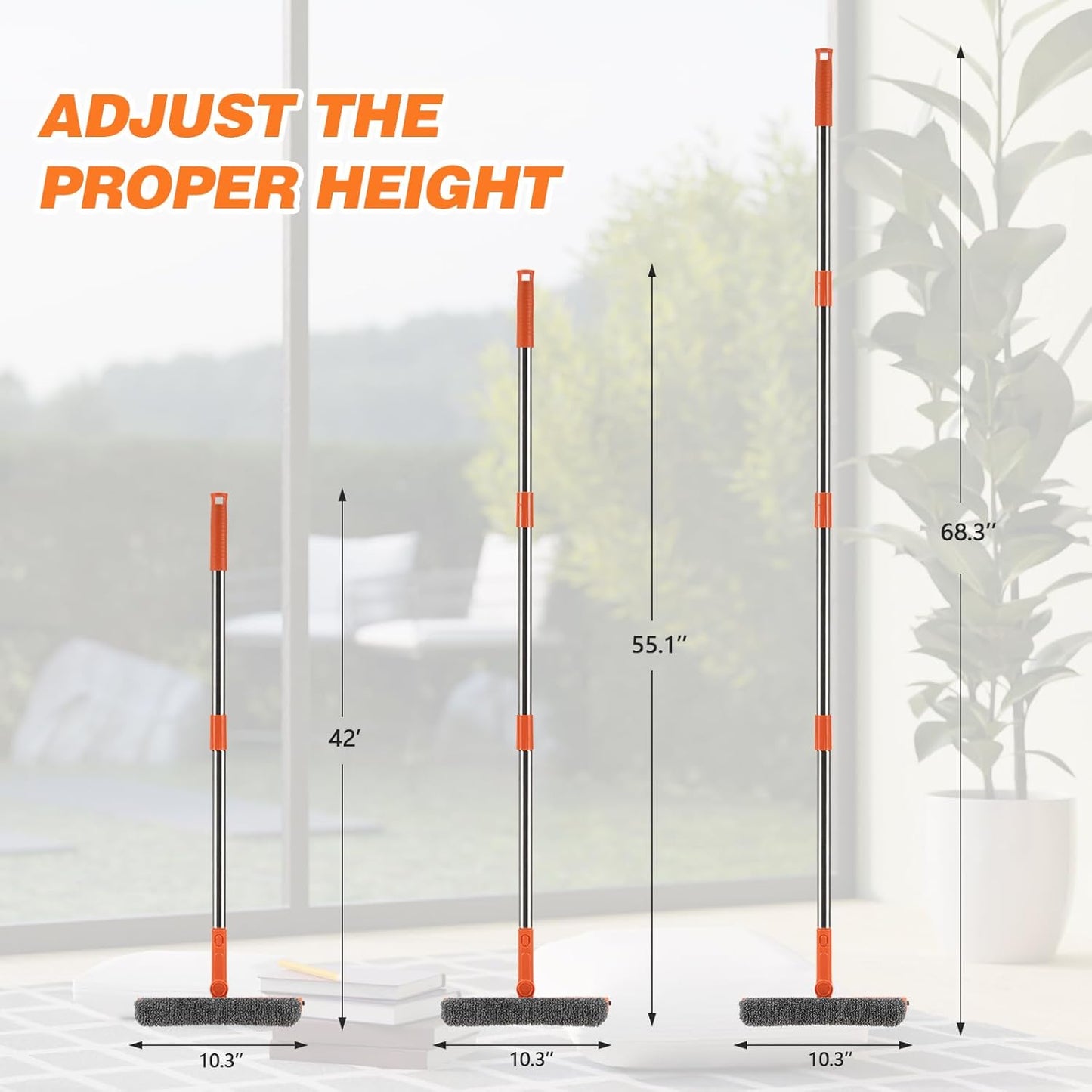 Professional 2 in 1 Window Squeegee with 68" Long Stainless Steel Handle,Microfiber Cloth and Rubber Car Window Squeegee for Gas Station, Glass,Shower