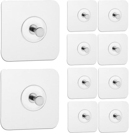 Reusable Adhesive Wall Hooks 13.5lbs(Max) Transparent , Waterproof and Oilproof For Bathroom Kitchen Heavy Duty 10 Pack