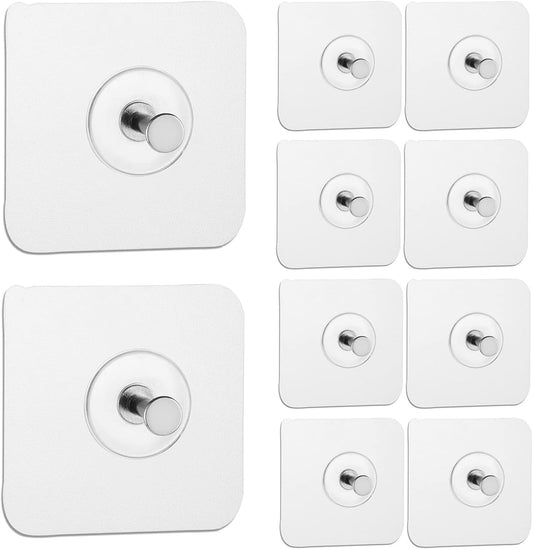 Reusable Adhesive Wall Hooks 13.5lbs(Max) Transparent , Waterproof and Oilproof For Bathroom Kitchen Heavy Duty 10 Pack