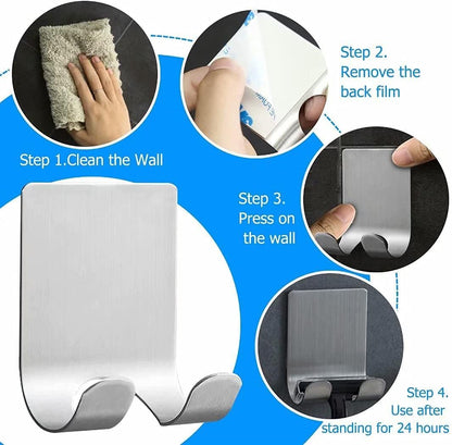 Waterproof Razor Holder for Shower, Heavy Duty Self Adhesive Hooks, 304 Stainless Steel Towel Hooks for Bathrooms Wall Mounted Hanging Loofah Robe Shaver Coat Hats Without Nails(Silver, 6 Pack)