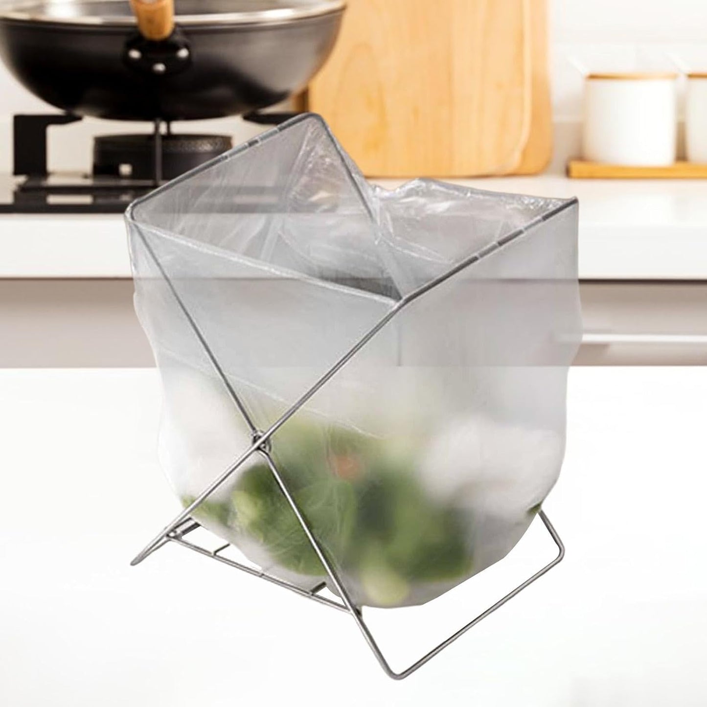 Trash Bag Holder Garbage Bag Rack Versatile Multifunctional Support Stand Folding for Countertop Indoor Outdoor BBQ Kitchen