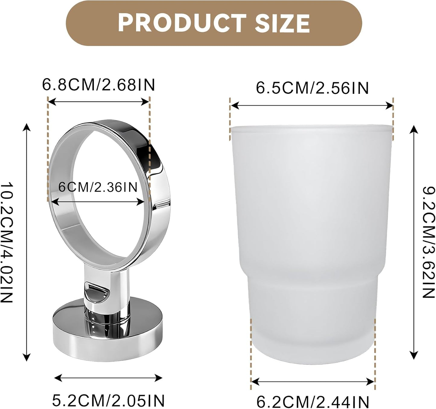 Toothbrush Holder, Wall Mounted Mouthwash Tumbler Holder with Frosted Glass Tumbler for Bathroom&Kitchen,Silver