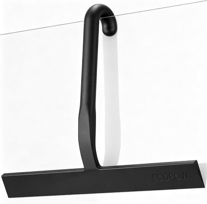 Shower Squeegee for Glass Doors - 10 Inch Bathroom Squeegee with Ergonomic Round Grip, Built-in Hook, Streak-Free No-Squeak Silicone Blade for Shower Glass, Tile Walls, Mirrors & Windows, Black