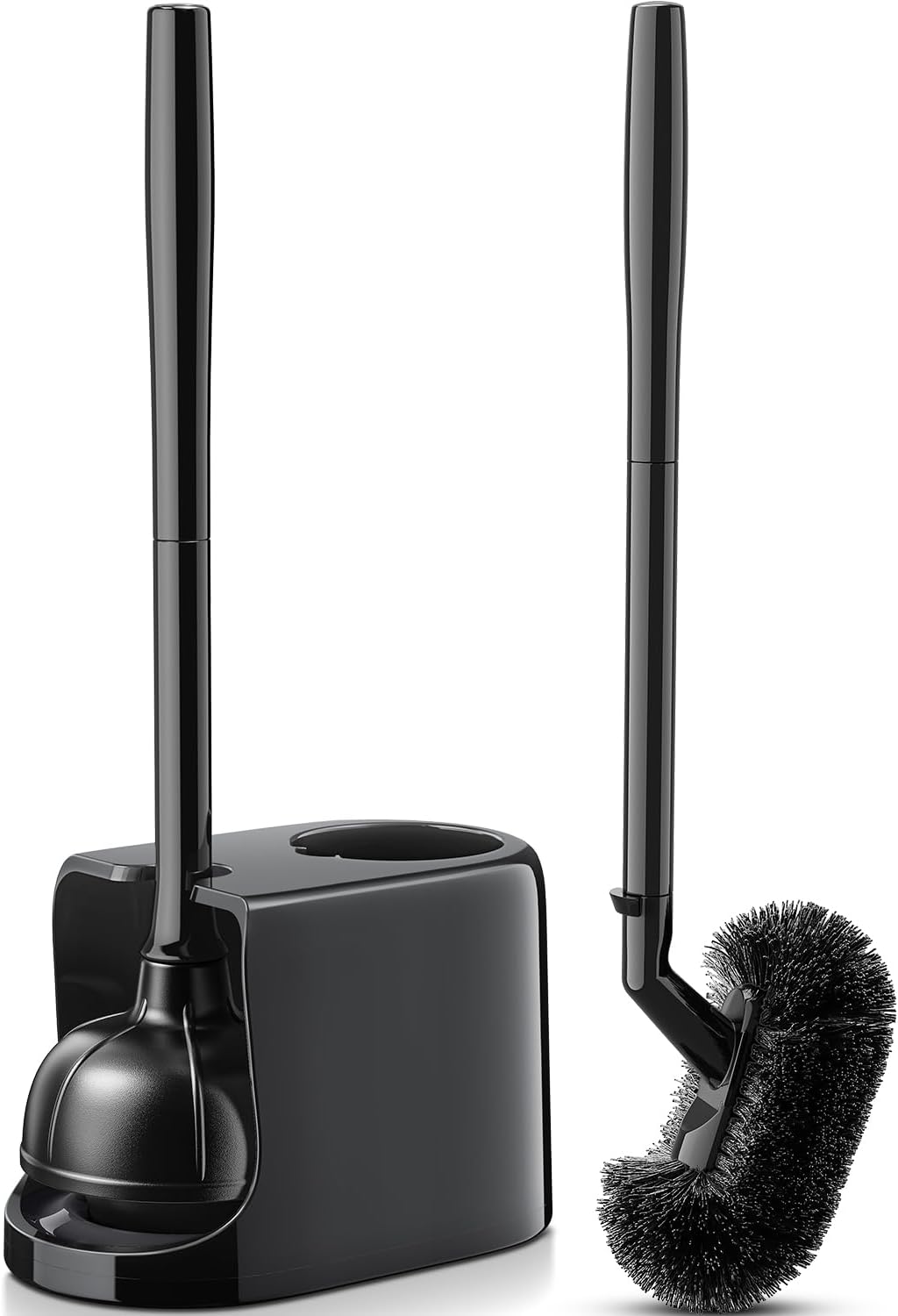 HAMITOR Toilet Plunger Bowl Brush Combo：Heavy Duty Rubber for Drain Clog Remover - Curved Design Bristles for Deep Cleaning Under Rim - Compact Bathroom Cleaning Tools for New Homet Essentials - White