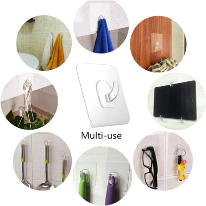 Ninth Five 30 Pack Adhesive Hooks for Hanging, 33lb Heavy Duty Wall Hooks, Clear Plastic Sticky Utility Hook for Home Kitchen Bathroom Office Use