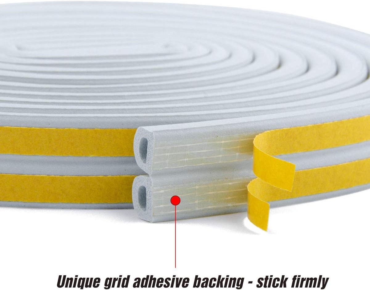 CloudBuyer Door & Window Weather Stripping, Soundproof Insulation Seal Strip with Self-Adhesive Rubber Collision Protection, 16.5 Ft (White)