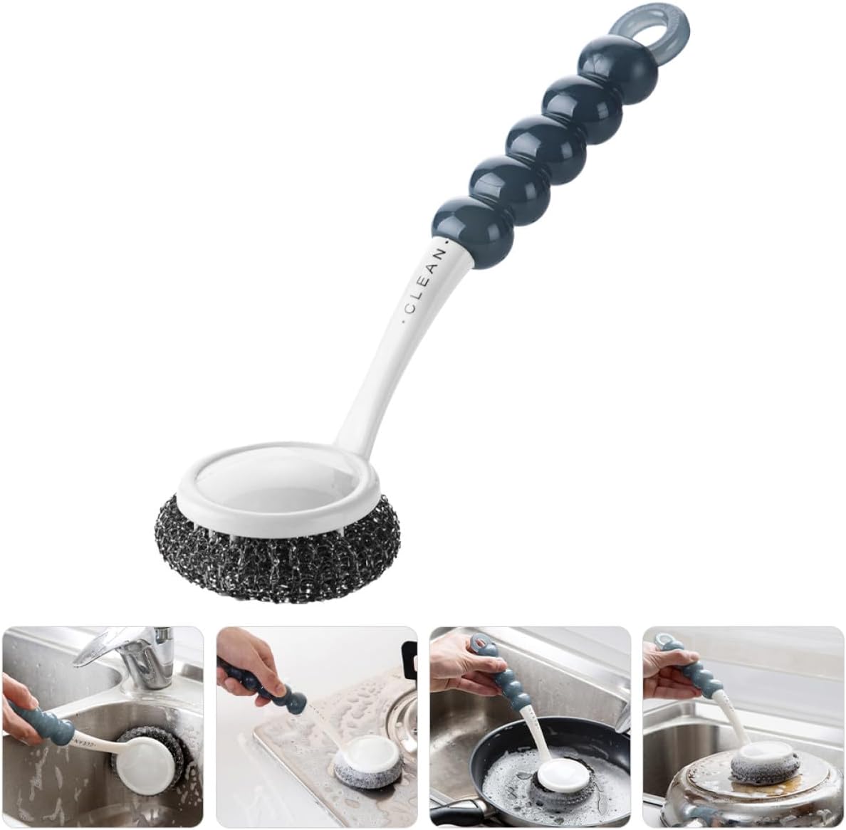 Healeved Kitchen Dish Scrubber with Handle, Small Steel Wire Scrubbing Brush for Pots and Pans, Household Non-Scratch Kitchen Cleaning Brush for Dishwashing and Sink Cleaning
