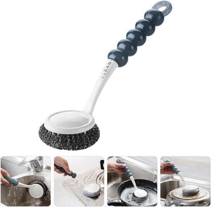Healeved Kitchen Dish Scrubber with Handle, Small Steel Wire Scrubbing Brush for Pots and Pans, Household Non-Scratch Kitchen Cleaning Brush for Dishwashing and Sink Cleaning