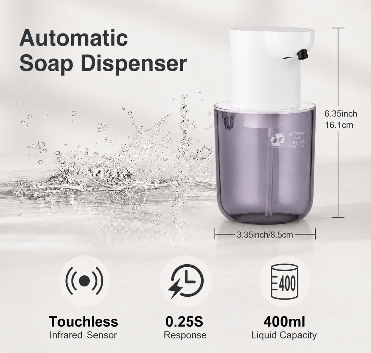 Automatic Foaming Soap Dispenser, 4-Level Touchless Hand Soap Dispenser, USB-C Rechargeable, Wall Mount or Countertop, 13.5oz/400ml, for Bathroom, Kitchen, Office, Hotel, Black