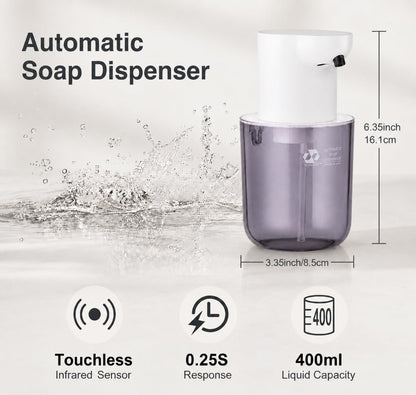 Automatic Foaming Soap Dispenser, 4-Level Touchless Hand Soap Dispenser, USB-C Rechargeable, Wall Mount or Countertop, 13.5oz/400ml, for Bathroom, Kitchen, Office, Hotel, Black
