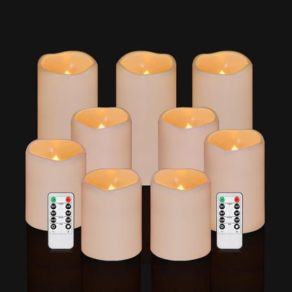 Flameless Candles 4" 5" 6" Set of 3 Ivory Outdoor Indoor Pillars 3" Diameter Battery Operated Flickering Candles Include 10-Key Remote Timer Function 400+ Hours Requires 2 AA Batteries（3 Pack)