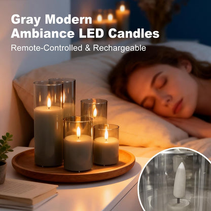 LEDHOLYT Rechargeable Flameless Glass Pillar Candles–Gifts for Women,–Set of 3, Realistic Flickering LED Light,Remote & Timer, Ideal for Living Room, Bedroom & Festival Wedding Home Party Decor