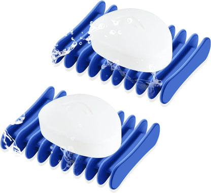 2 Pcs Self Draining Silicone Soap Holder - Waterfall Design Soap Dishes for Bathroom, Keeps Soap Bars Dry & Clean,White