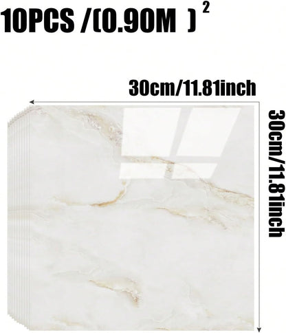 Chejiaye 10pcs Marble Peel and Stick Backsplash Waterproof Washroom Wall Panels, Peel and Stick Tile, PVC Foam Wall Panels for Kitchen,Bathroom,Living Room,Blue and Gold(Not Real Tile,11.8" x 11.8")