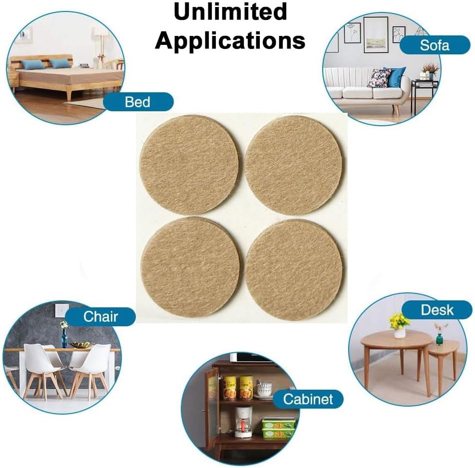48 Pcs Self Adhesive 1" Round Felt Furniture Pads (White, 1")
